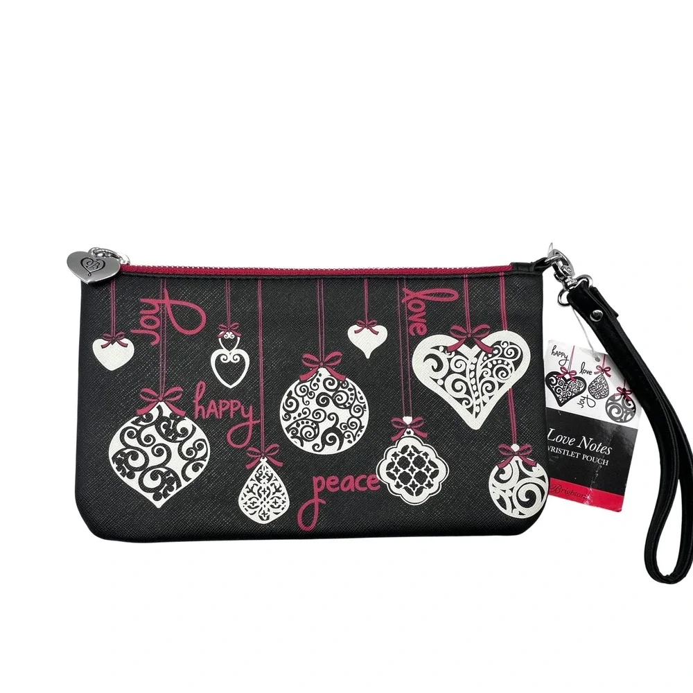 Brighton Wristlet Pouch NEW‎ Small Black New Love Notes Holiday Ornament Art
